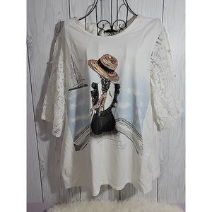 LOVE+LACE Fashion Women White Casual Lace Sleeve Blouse Size 1X